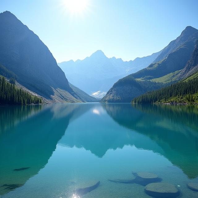 Kristallklarer Bergsee, der die umliegenden Gipfel spiegelt.